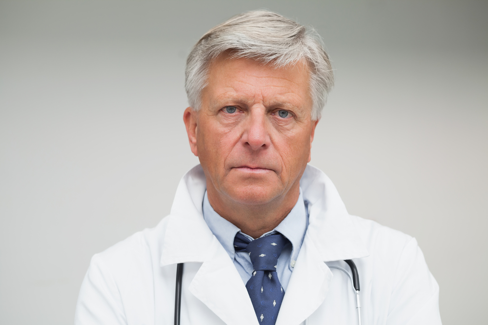 A photo of an angry doctor.