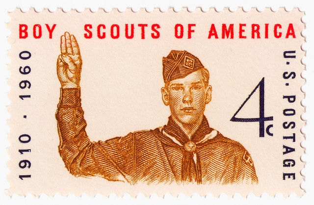 A postage stamp that commemorates the 50th anniversary of the Boy Scouts.