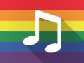 This Saturday is the South Florida Pride Wind Ensemble Concert A rainbow flag with a music note on the front of it.
