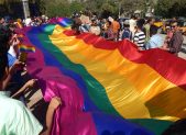 India’s Supreme Court Decriminalizes Gay Sex February 19, 2017: LGBT activists hold a long rainbow colored flag demanding equality during Queer Swabhimana Yatra in Hyderabad, India.