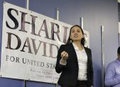 Sharice Davids Becomes First Native American Woman Elected to Congress Sharice Davids delivers a speech to supporters at a pre-election rally on November 5, 2018.