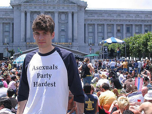 Man wearing a T-shirt celebrating asexuality.