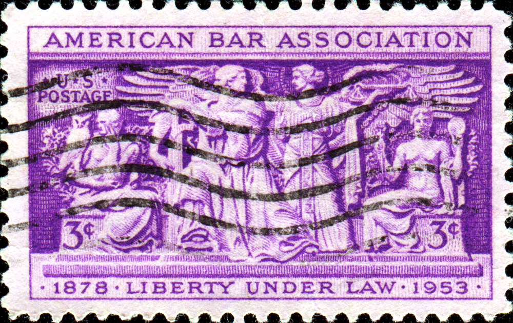 A photo of an American Bar Association postage stamp.