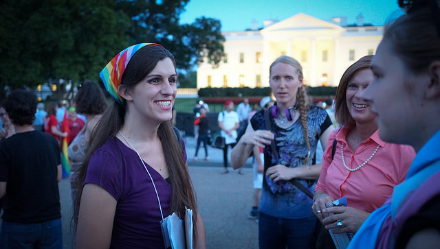 A photo of Danica Roem at the Protest Trans Military Ban in Washington, DC on July 26, 2017.