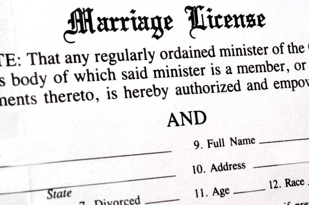 A photo of a marriage license document.