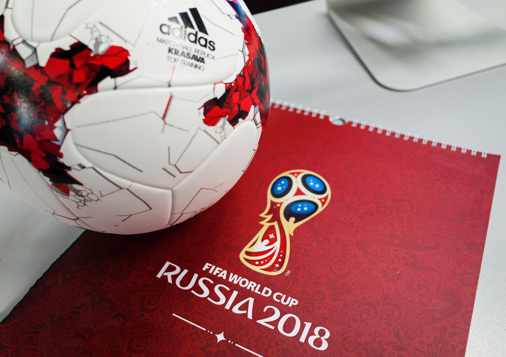Official ball of the 2018 FIFA World Cup Adidas Krasava and a calendar with the symbols of the World Cup 2018.