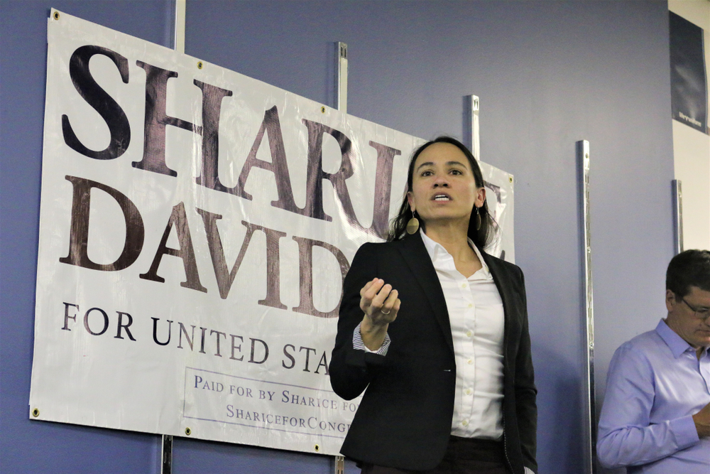 Sharice Davids delivers a speech to supporters at a pre-election rally on November 5, 2018.