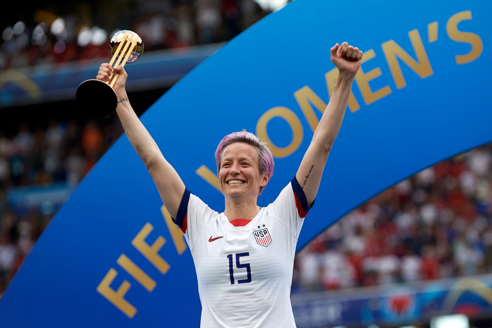 A photo of Megan Rapinoe, co-captain of the U.S. women’s national soccer team, after winning the 2019 FIFA Women's World Cup France Final on July 7, 2019 in Lyon, France.